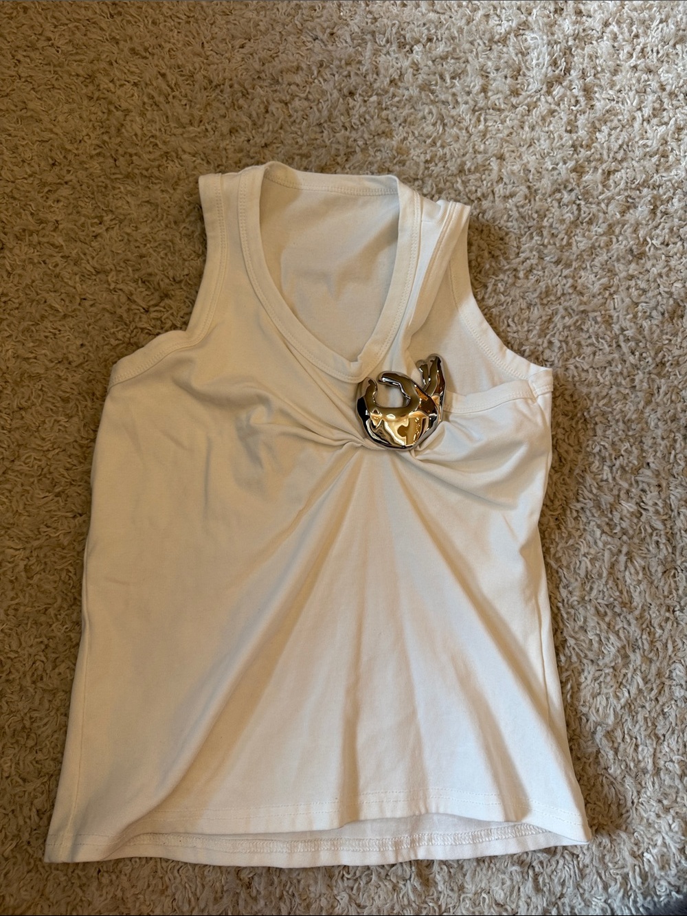Sleeveless Twist Front Tank Top with Decorative Ring - White